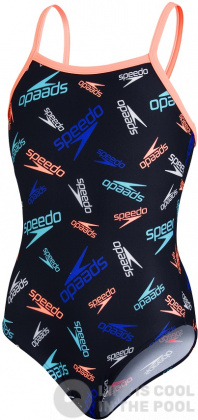 Speedo Boom Logo Thinstrap Muscleback Girl Black/Neon Fire/Light Adriatic