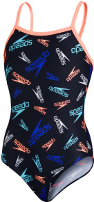 Speedo Boom Logo Thinstrap Muscleback Girl Black/Neon Fire/Light Adriatic