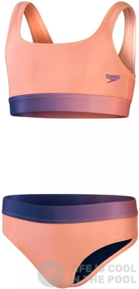 Speedo Contrast Band 2 Piece Girl Soft Coral/Miami Lilac