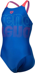 Arena Girls Swimsuit V Back Graphic Royal/Fluo Red