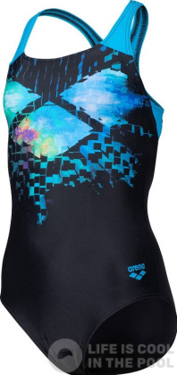 Arena Girls Multi Pixels Swim Pro Back Black/Turquoise