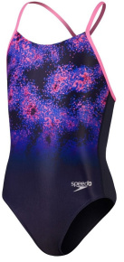 Speedo Placement Lane Line Back Girls Navy/Pink/Cobalt Pop